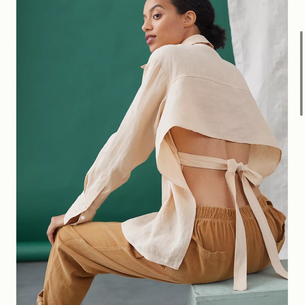 ISO Anthropologie Beatrice B Linen Hemp Shirt: Open Back Buttondown